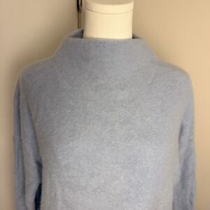 VINCE 100% Cashmere Sweater Women S Blue Boiled Funnel Mock Neck Pullover Lux